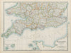 ENGLAND & WALES SOUTH Showing railways canals lightships JOHNSTON 1901 old map