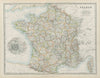 FRANCE In departements Railways canals JOHNSTON 1901 old antique map chart
