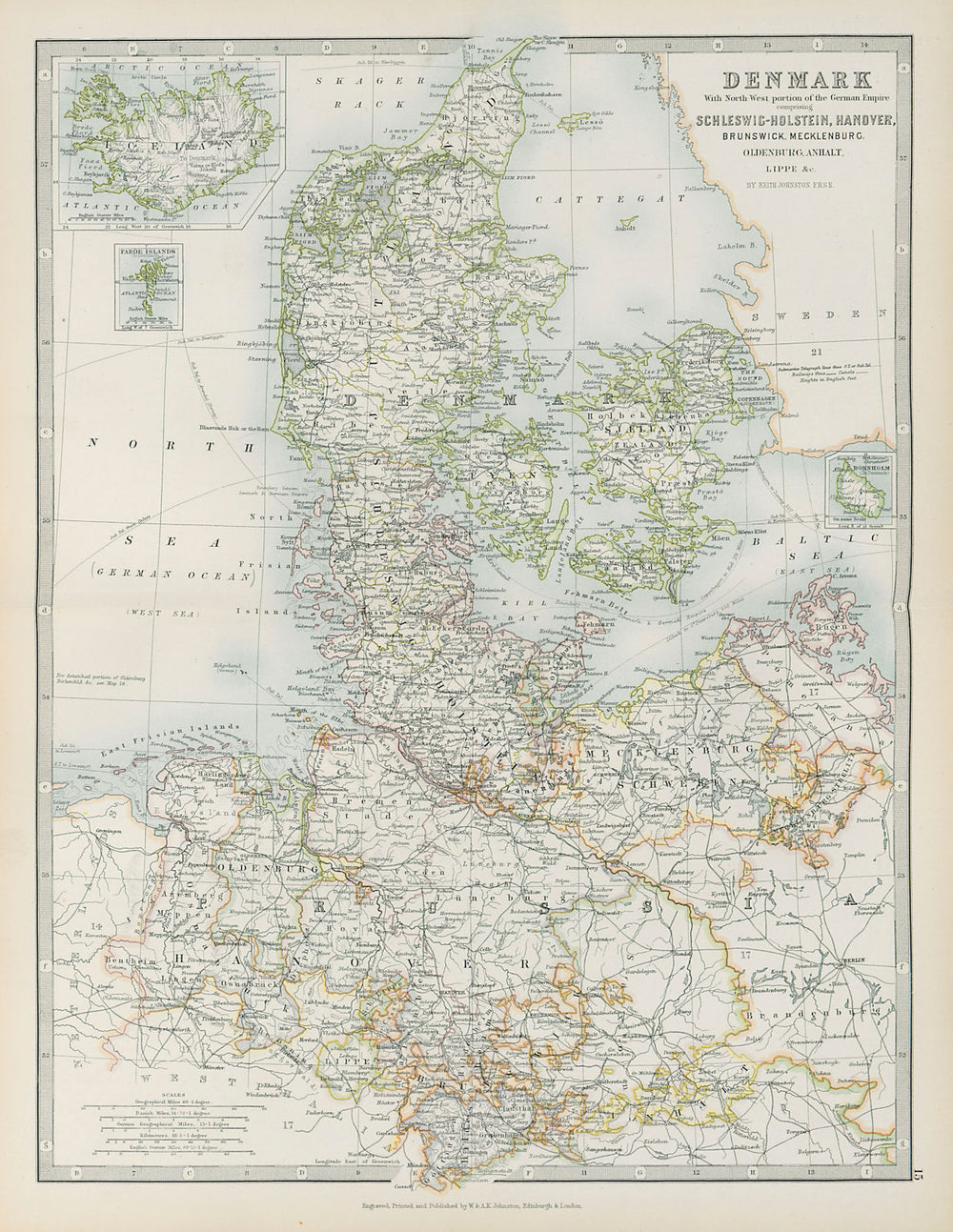 DENMARK/NORTHERN GERMANY Schleswig-Holstein Hanover Brunswick JOHNSTON 1901 map