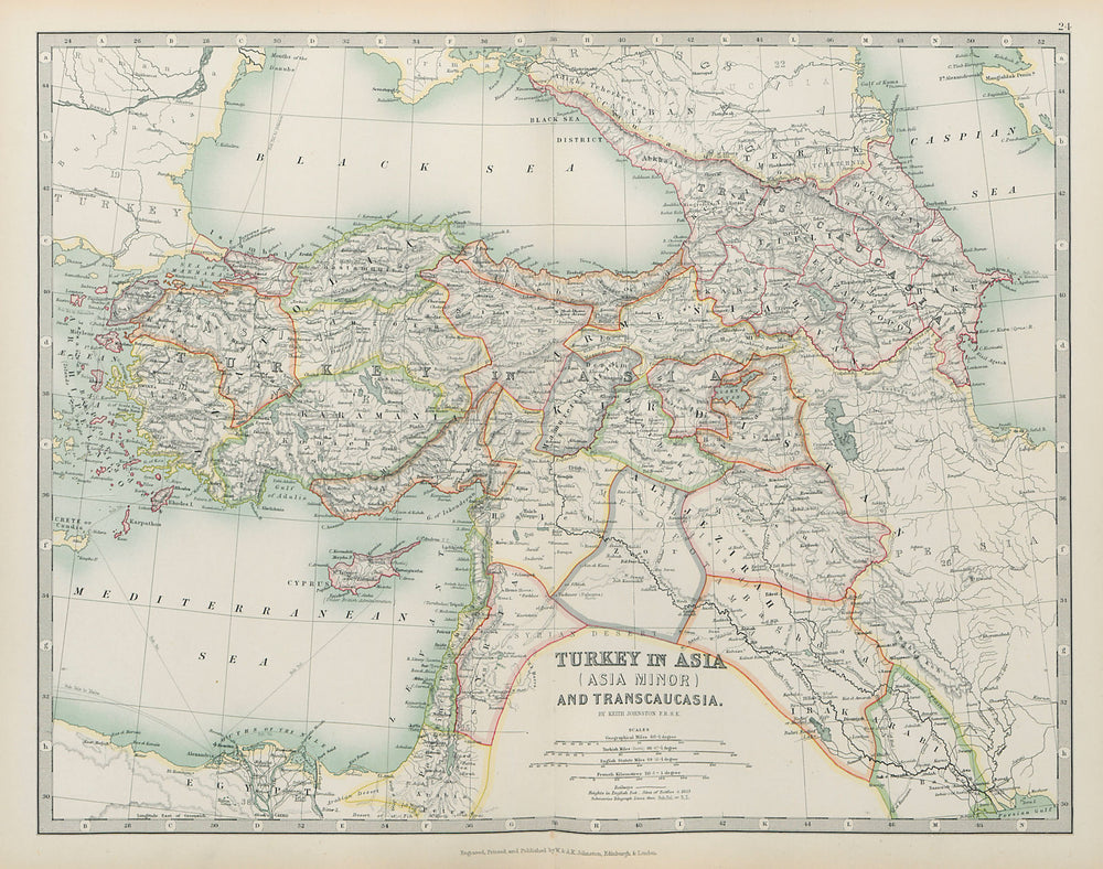 TURKEY IN ASIA & TRANSCAUCASIA Iraq Levant Palestine Georgia JOHNSTON 1901 map