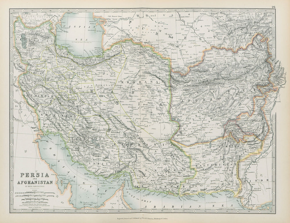 SOUTHWEST ASIA Baluchistan Iran Persia Afghanistan JOHNSTON 1901 old map