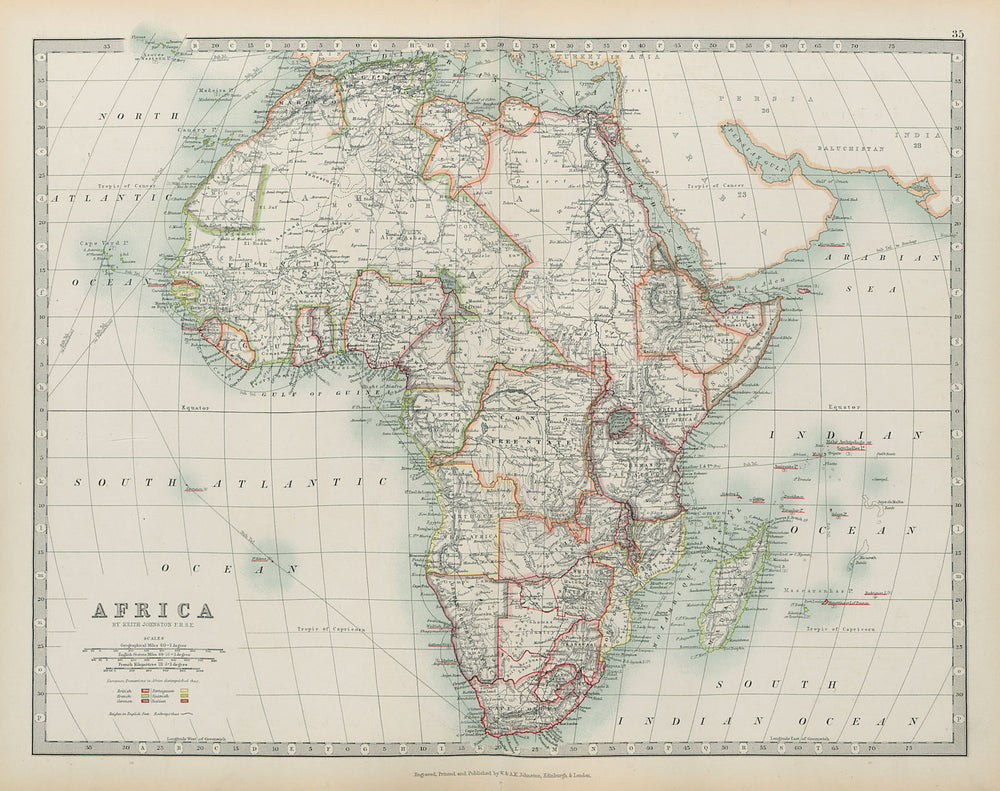 COLONIAL AFRICA British French German Portuguese Spanish &c JOHNSTON 1901 map
