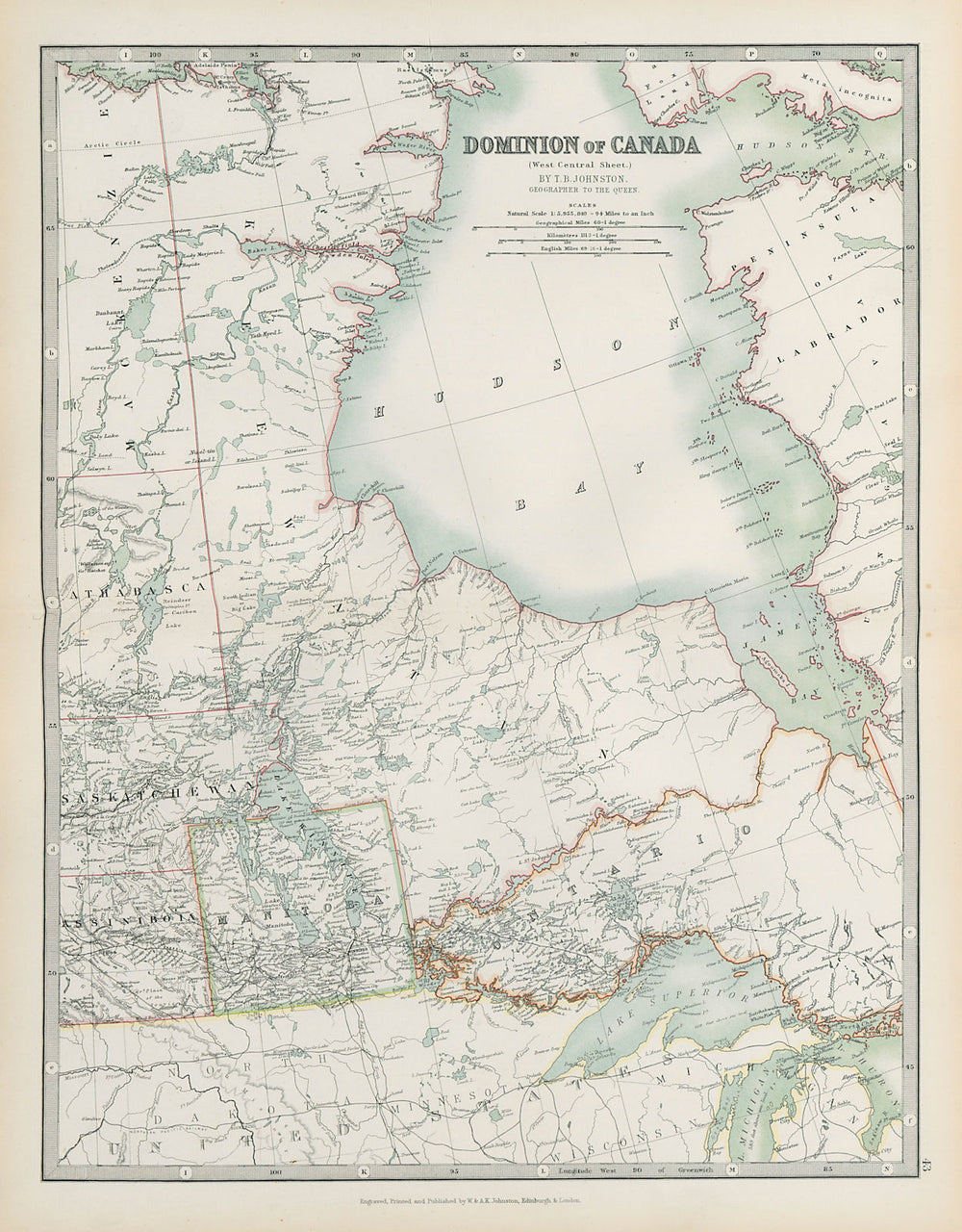 CANADA CENTRAL Upper Ontario Hudson Bay Manitoba Keewatin JOHNSTON 1901 map