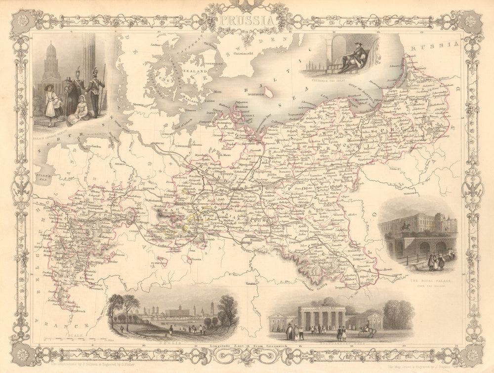 PRUSSIA with views of Berlin & Brandenburg gate. TALLIS & RAPKIN 1851 old map