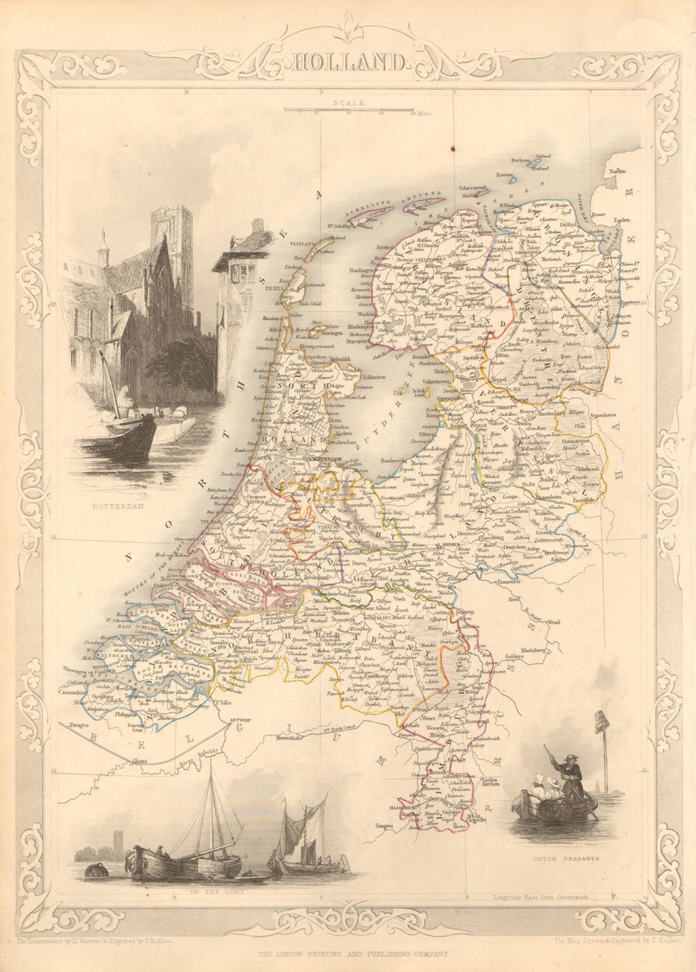 HOLLAND. Netherlands in provinces. Rotterdam view. TALLIS & RAPKIN 1851 map