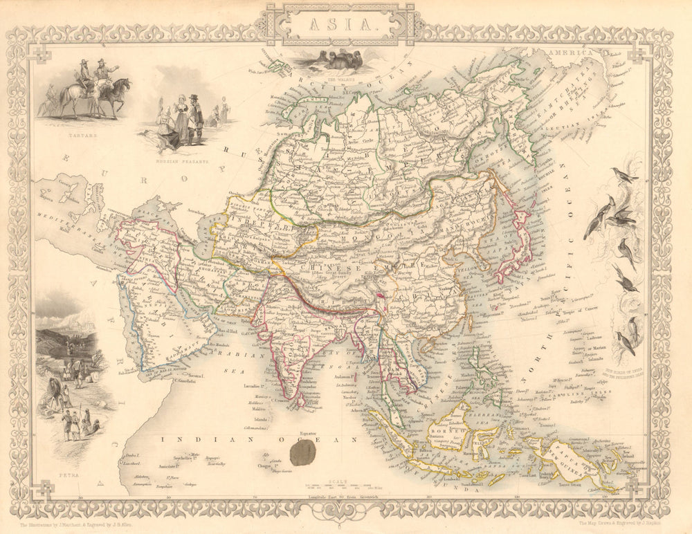 ASIA China Arabia Tartary Siam Persia India East Indies. RAPKIN/TALLIS 1851 map