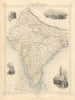 BRITISH INDIA showing military bases & proposed railways. RAPKIN/TALLIS 1851 map