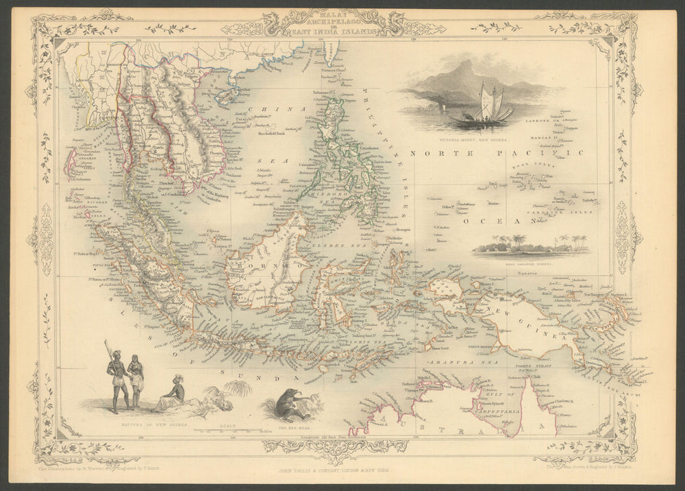 MALAY ARCHIPELAGO/EAST INDIA ISLANDS Philippines Thailand RAPKIN/TALLIS 1851 map