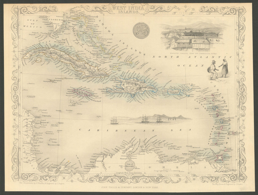WEST INDIA ISLANDS. Antilles Caribbean Indies Bahamas. TALLIS & RAPKIN 1851 map