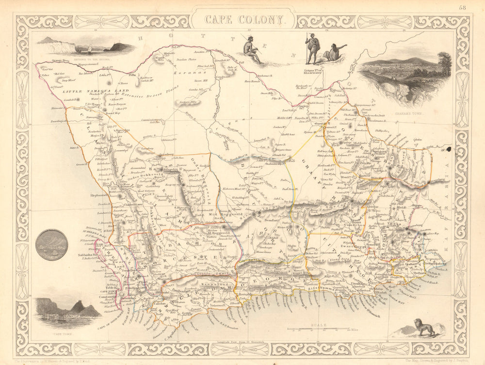 CAPE COLONY. Cape Town view. South Africa Western Cape. RAPKIN/TALLIS 1851 map