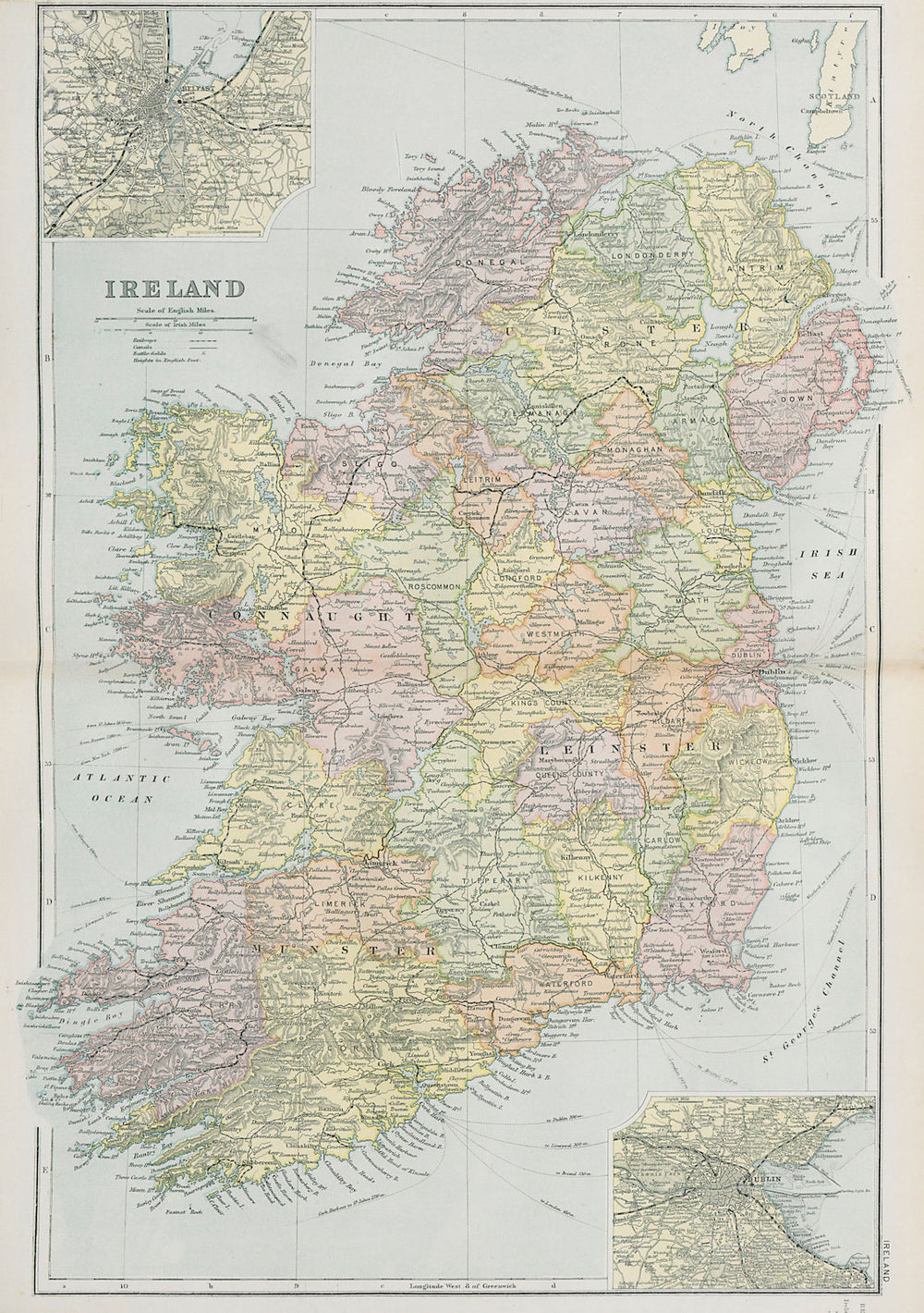 IRELAND. inset Belfast & Dublin. BACON 1900 old antique vintage map plan chart