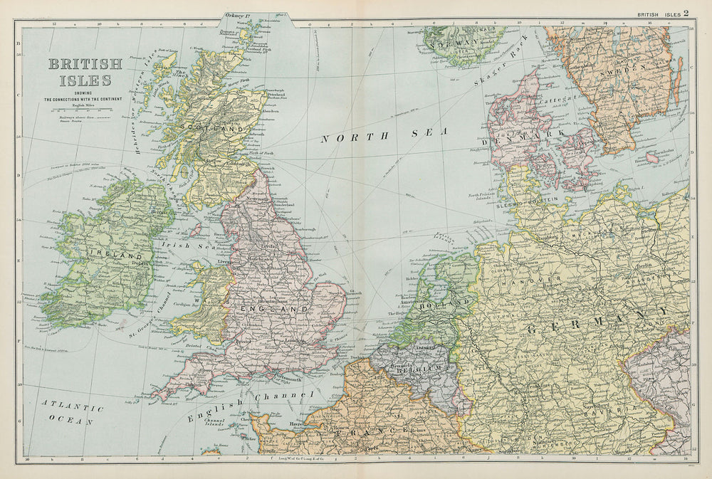 BRITISH ISLES & NORTHERN EUROPE. Benelux Germany Denmark. BACON 1900 old map