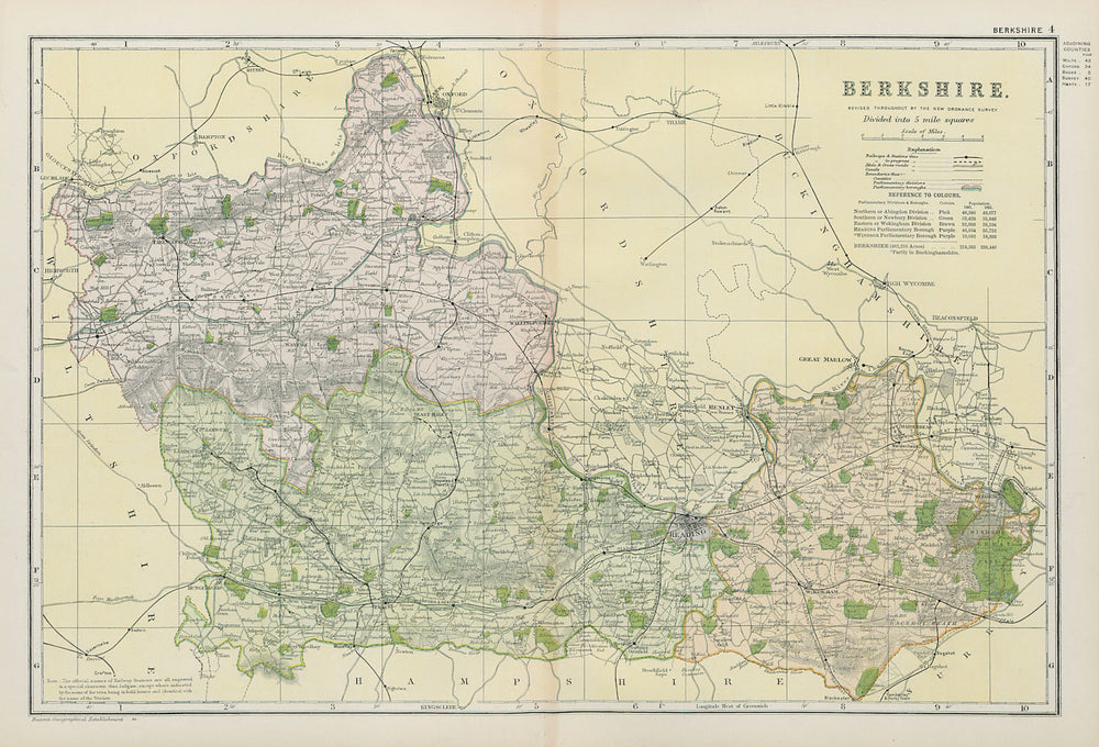 BERKSHIRE. Showing Parliamentary divisions, boroughs & parks. BACON 1900 map