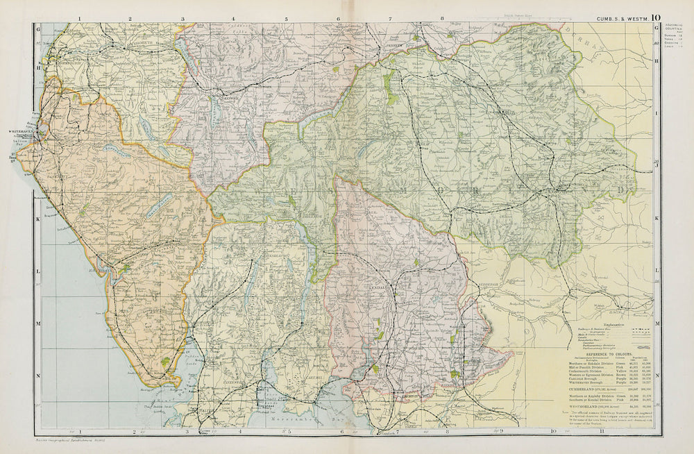 LAKE DISTRICT. Cumbs S Westmoreland. Parliamentary divisions. BACON 1900 map