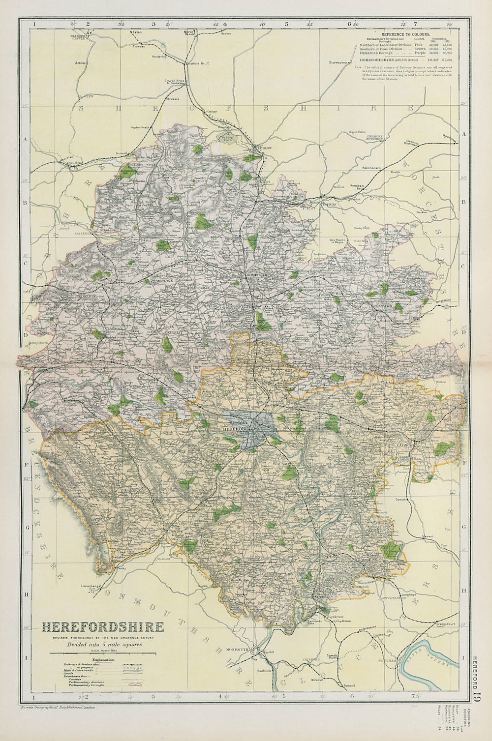 HEREFORDSHIRE. Showing Parliamentary divisions, boroughs & parks. BACON 1900 map