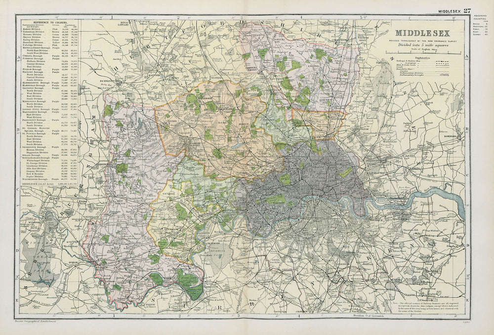 MIDDLESEX.Showing Parliamentary divisions,boroughs & parks.London.BACON 1900 map