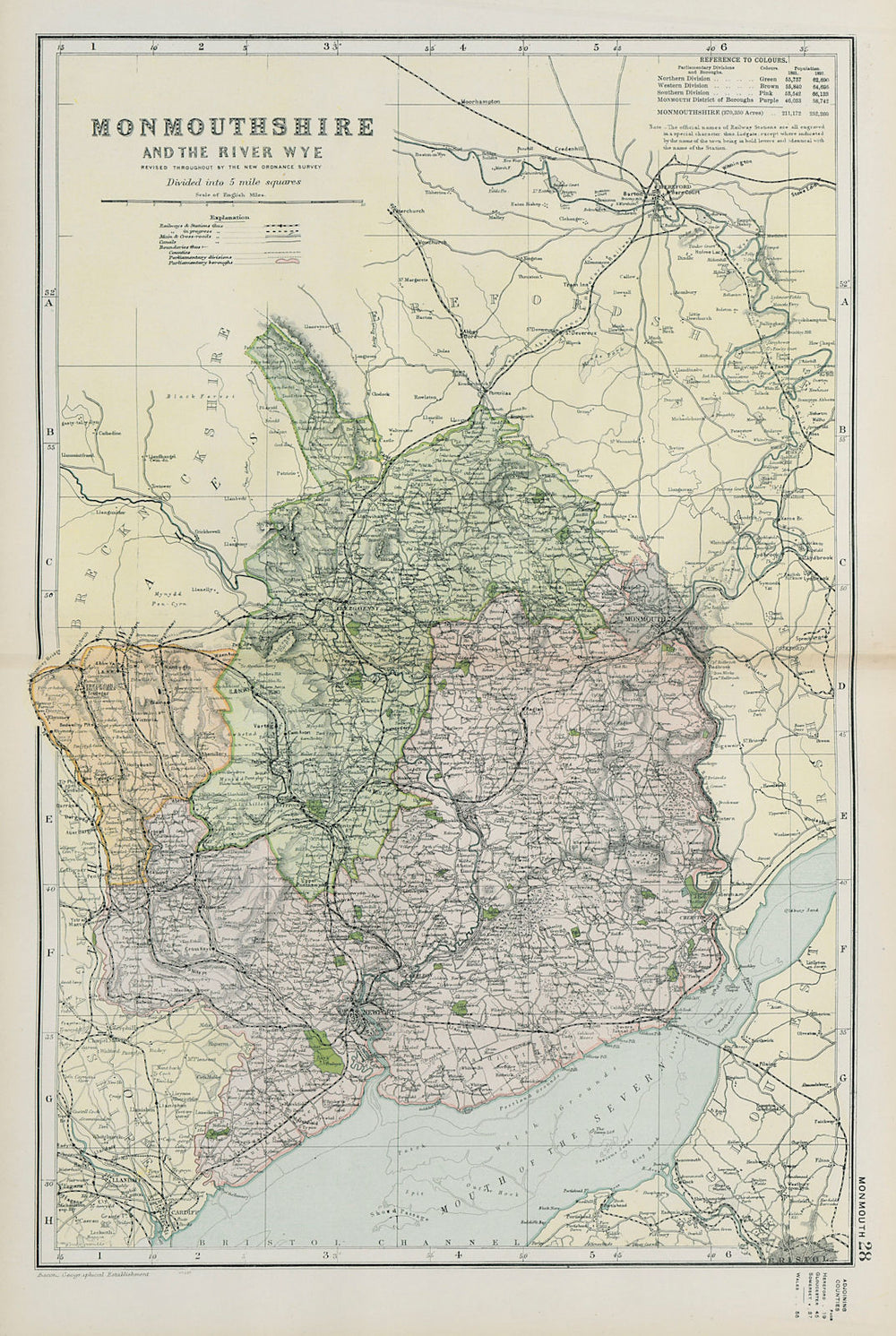 MONMOUTHSHIRE AND THE RIVER WYE.Constituencies,boroughs & parks.BACON 1900 map