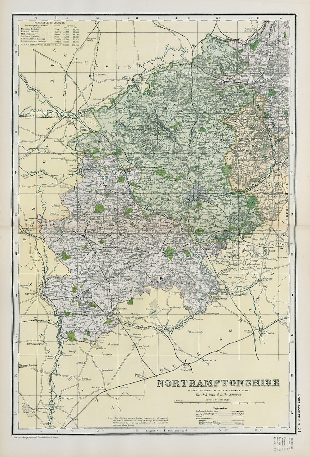 NORTHAMPTONSHIRE (SOUTH) . Constituencies, boroughs & parks. BACON 1900 map