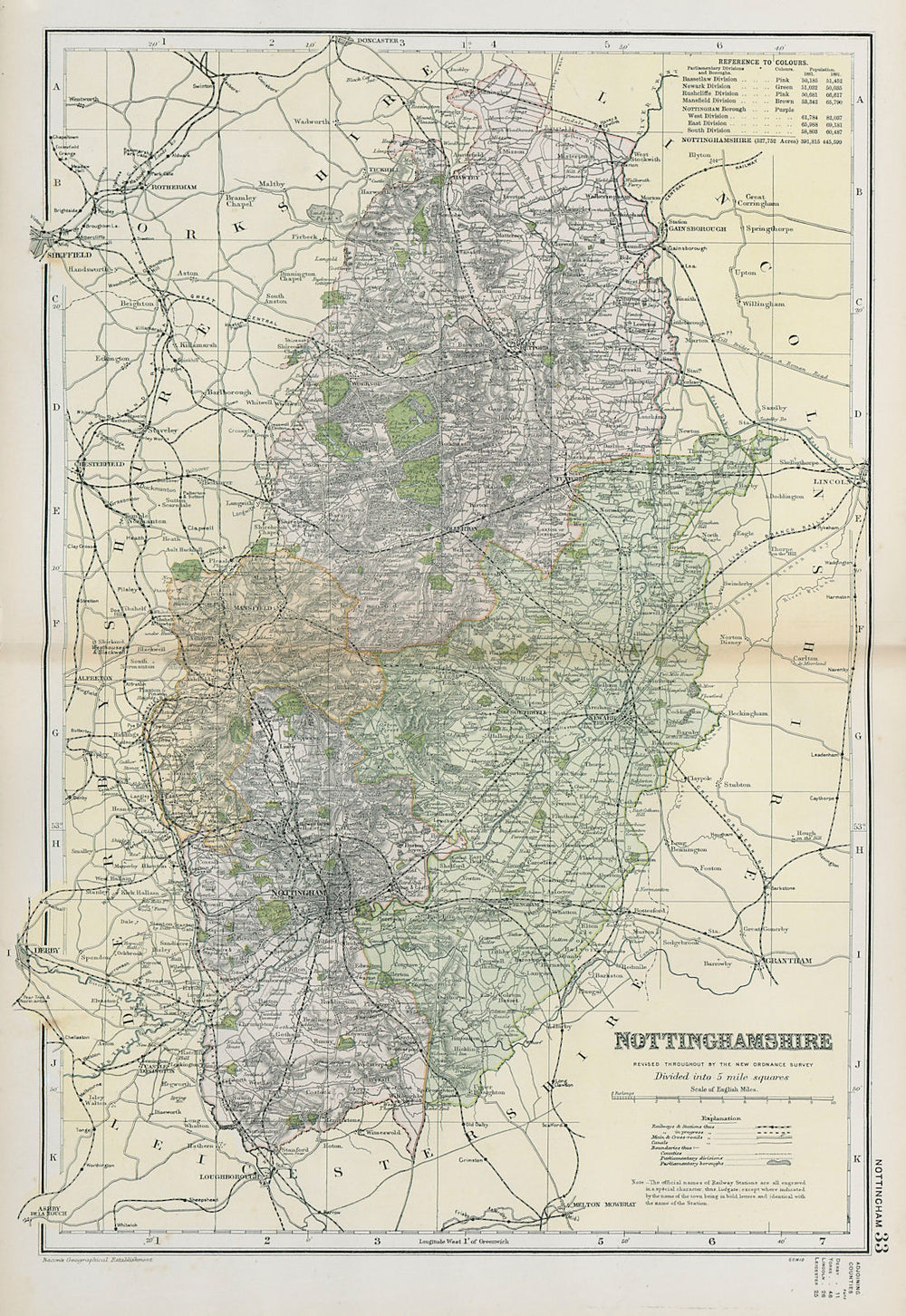 NOTTINGHAMSHIRE.Showing Parliamentary divisions,boroughs & parks.BACON 1900 map