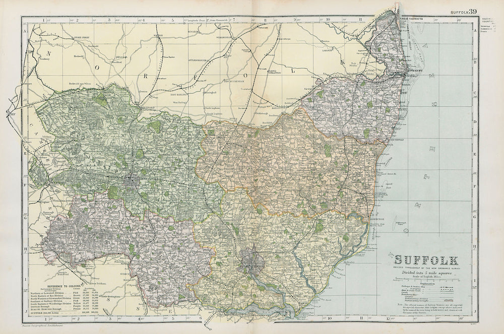 SUFFOLK. Showing Parliamentary divisions, boroughs & parks. BACON 1900 old map