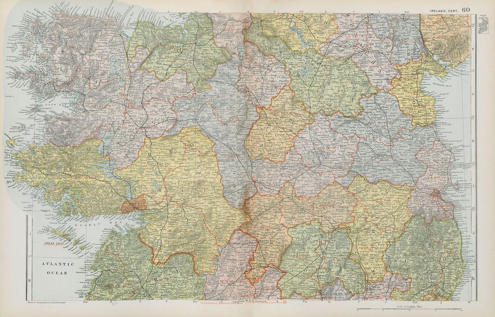 CENTRAL IRELAND. Showing parliamentary divisions & boroughs. BACON 1900 map