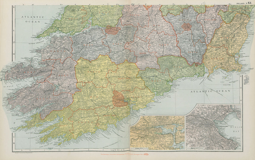SOUTHERN IRELAND. Cork Dublin. Parliamentary divisions boroughs. BACON 1900 map