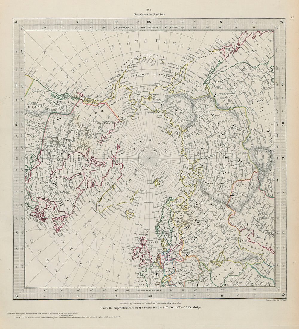 NORTHERN LATITUDES POLE ARCTIC British Columbia part of US SDUK 1844 old map