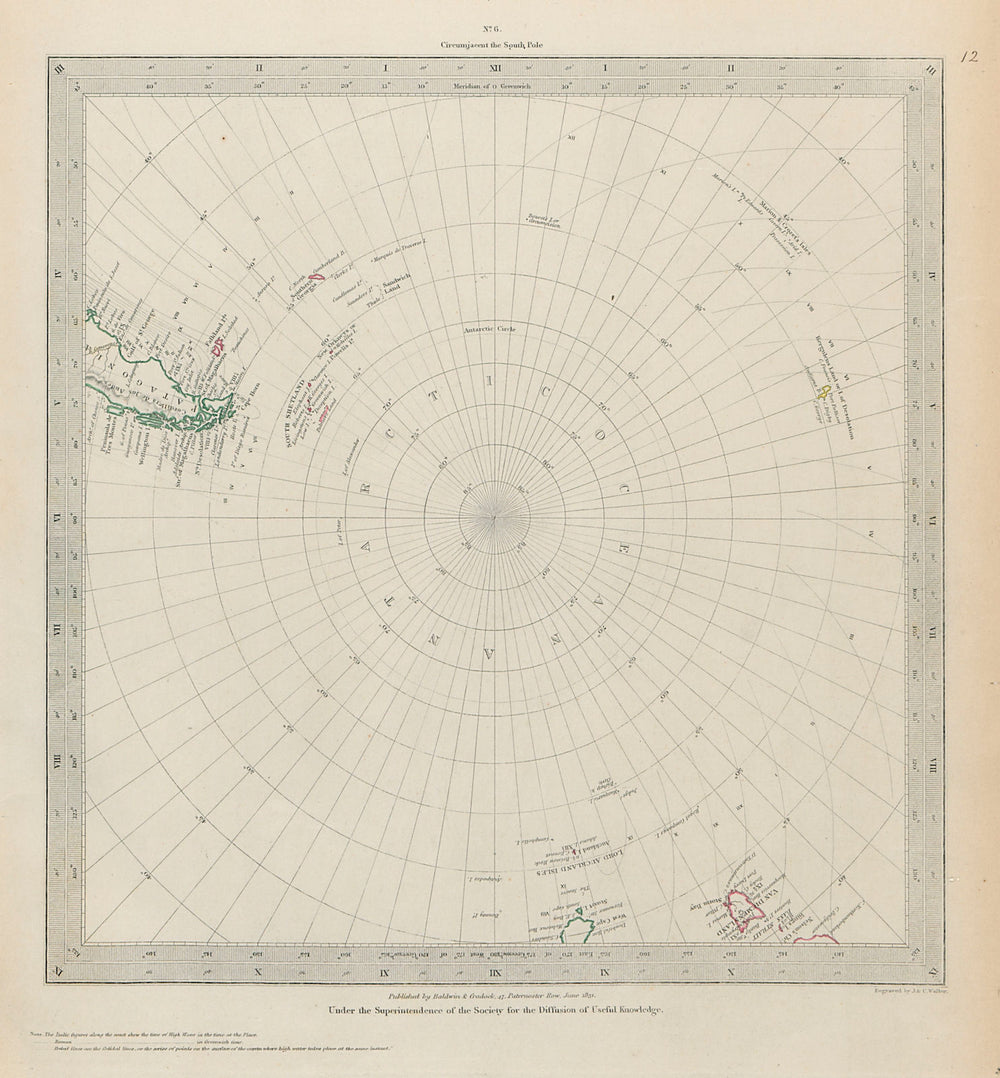 SOUTHERN LATITUDES POLE ANTARCTIC Patagonia Tasmania SDUK 1844 old antique map
