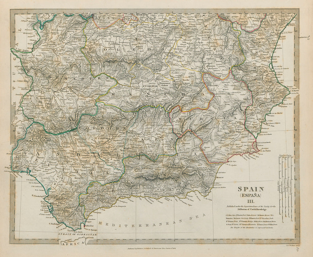 SOUTHERN SPAIN Andalucia Sevilla Granada Cordoba Murcia Valencia SDUK 1844 map