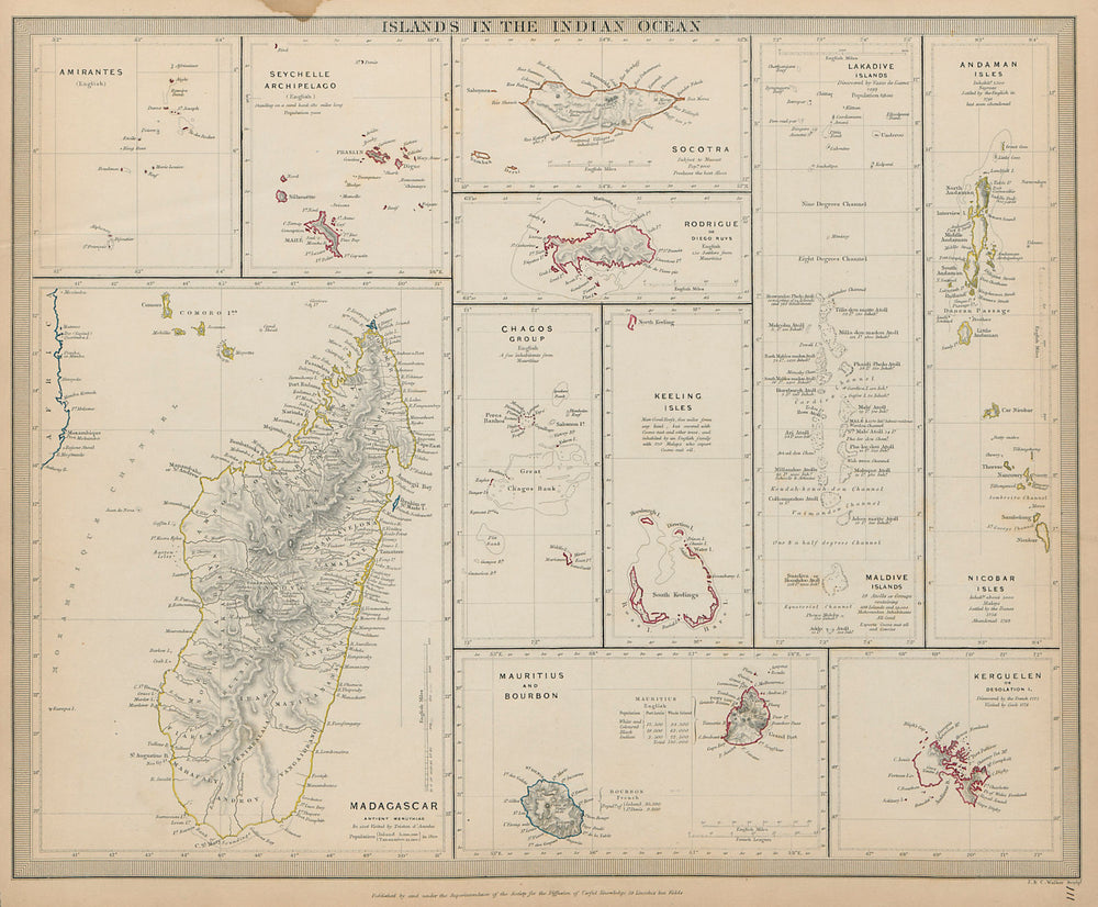 INDIAN OCEAN Madagascar Maldives Seychelles Mauritius Réunion SDUK 1844 map