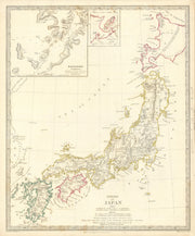 EMPIRE OF JAPAN  Nagasaki Harbour Yeso Niphon Nippon SDUK 1844 old antique map