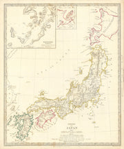 EMPIRE OF JAPAN  Nagasaki Harbour Yeso Niphon Nippon SDUK 1844 old antique map