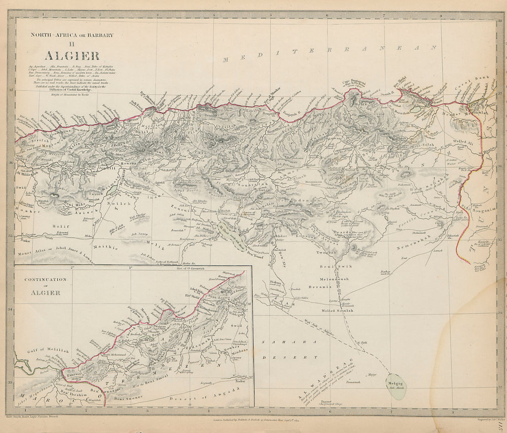 NORTH AFRICA or BARBARY. ALGIER. Algeria coast. SDUK 1844 old antique map