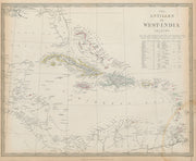 WEST INDIES Caribbean Antilles Cuba Puerto Rico Jamaica Bahamas SDUK 1844 map