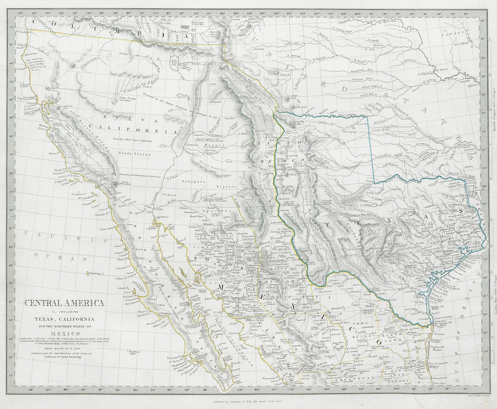 SOUTH WESTERN USA. Texas Republic & Mexican California SDUK 1844 old map