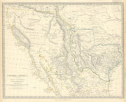 SOUTH WESTERN USA. Texas Republic & Mexican California SDUK 1844 old map