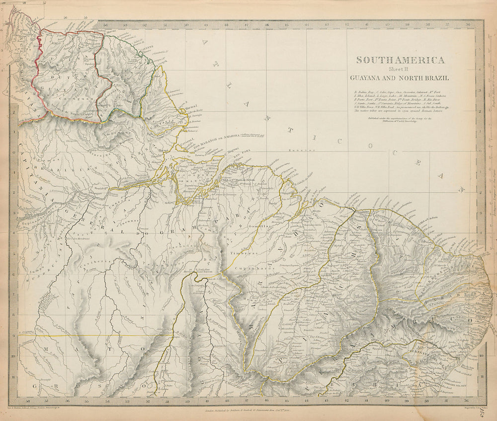 AMAZONIA. Indian tribes Guyana Surinam North Brazil Recife SDUK 1844 old map