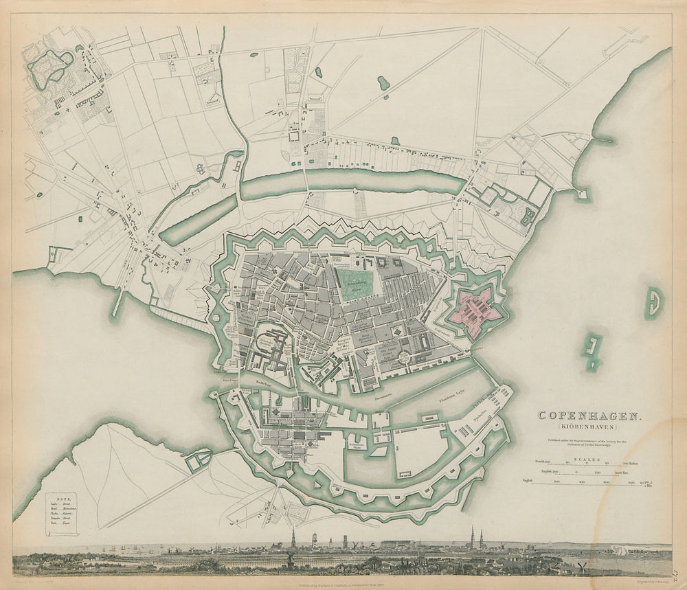 COPENHAGEN KIOBENHAVEN KOBENHAVEN KØBENHAVN city town map plan SDUK 1844