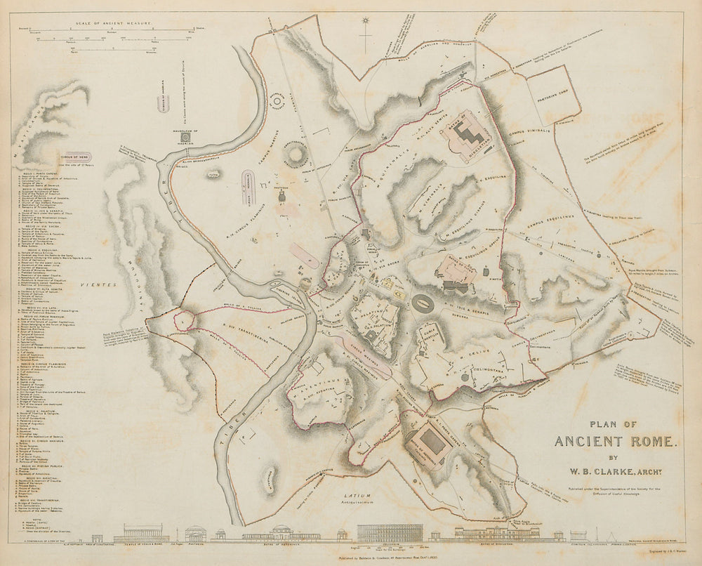 ANCIENT ROME ROMA Antique city town map plan Original hand colour SDUK 1844