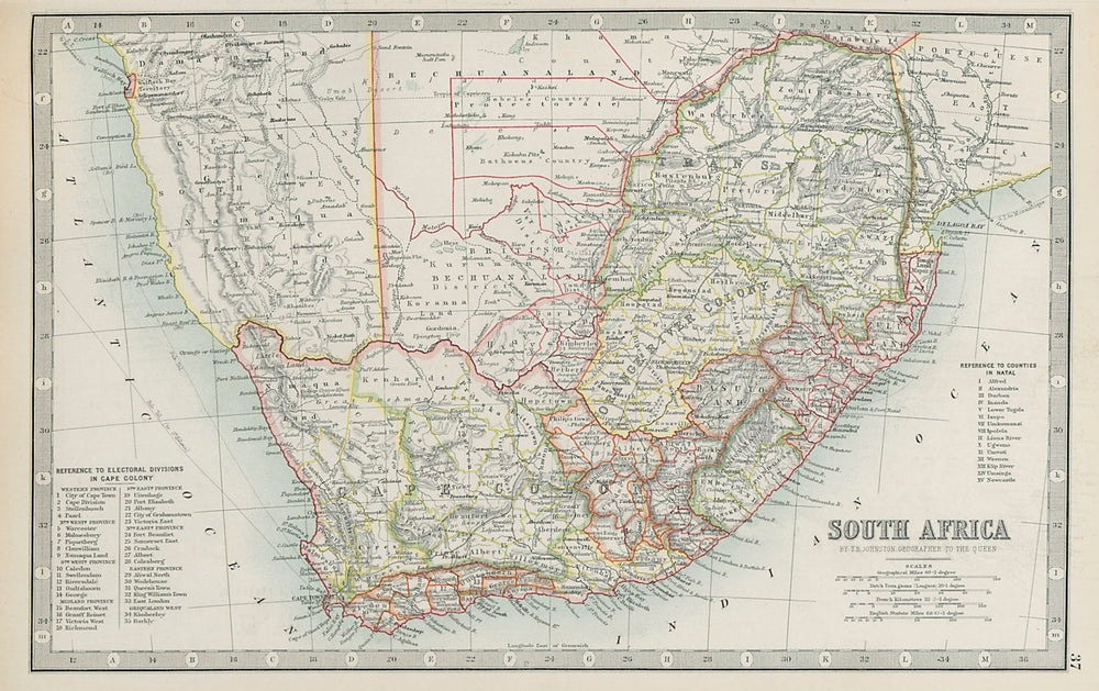 SOUTH AFRICA. Cape Colony electoral divisions. Bechuanaland. JOHNSTON 1901 map