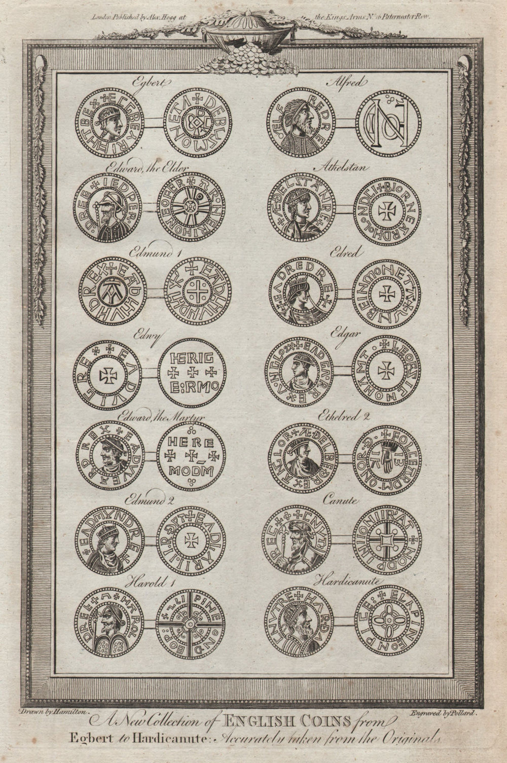 English coins from Egbert to Hardicanute. 802-1042 AD. THORNTON 1784 old print
