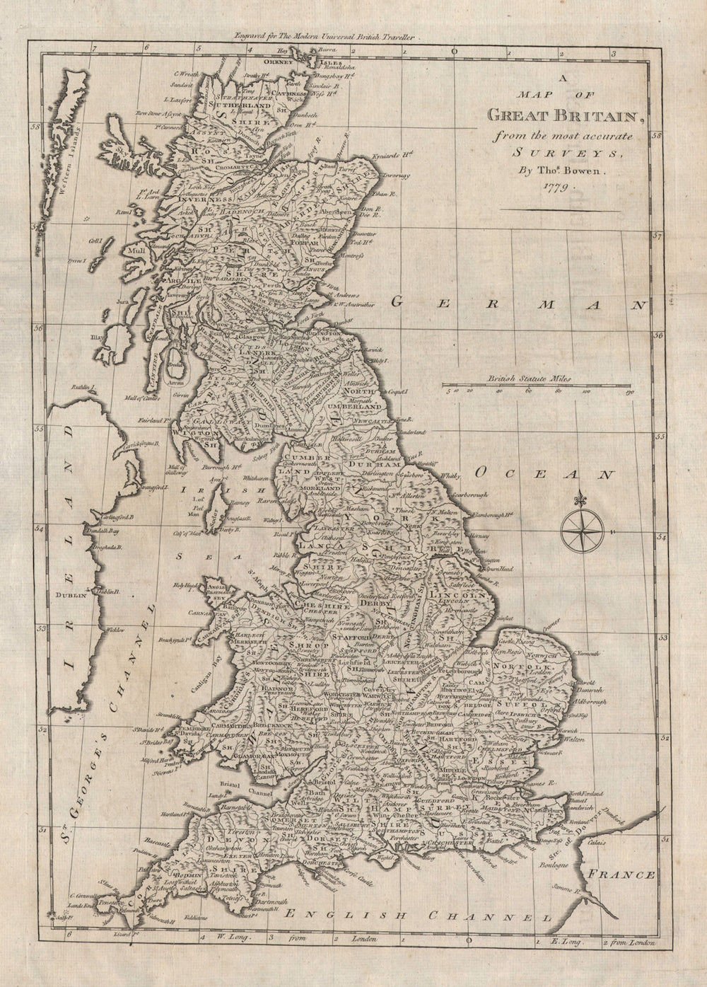 A map of Great Britain from the most accurate surveys, by Thomas BOWEN 1779