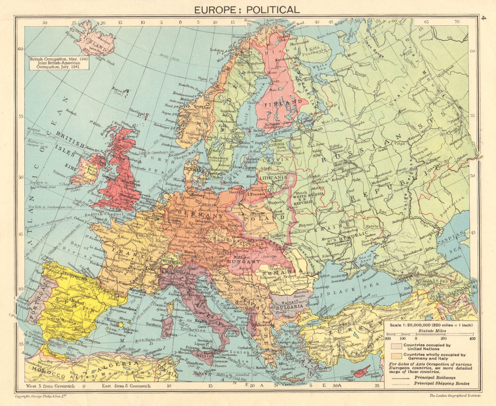 SECOND WORLD WAR. Nazi-Germany Axis Occupied Europe. Divided Poland 1943 map