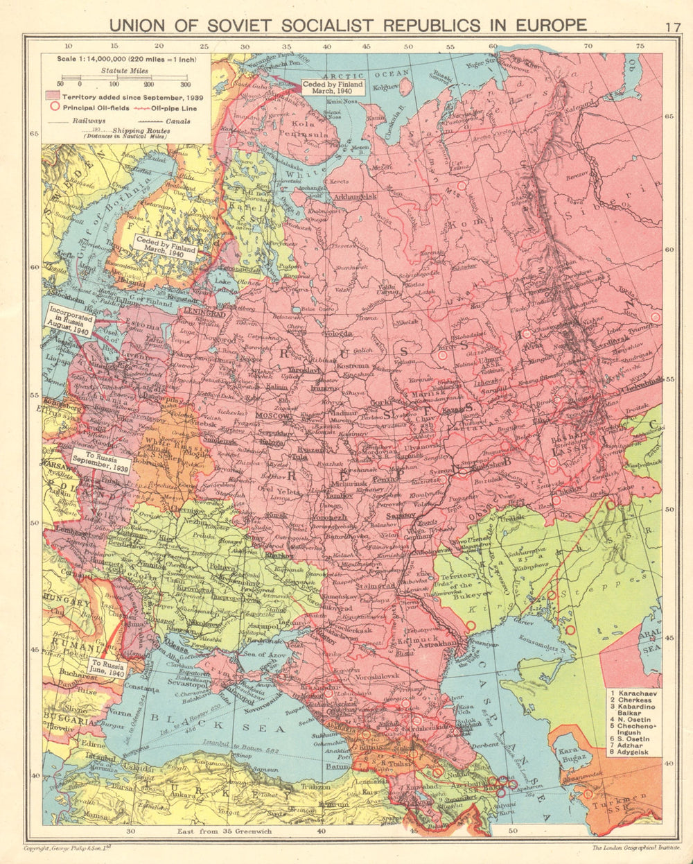 WORLD WAR TWO. European Russia. Russian Crimea Poland Finland Baltics 1943 map