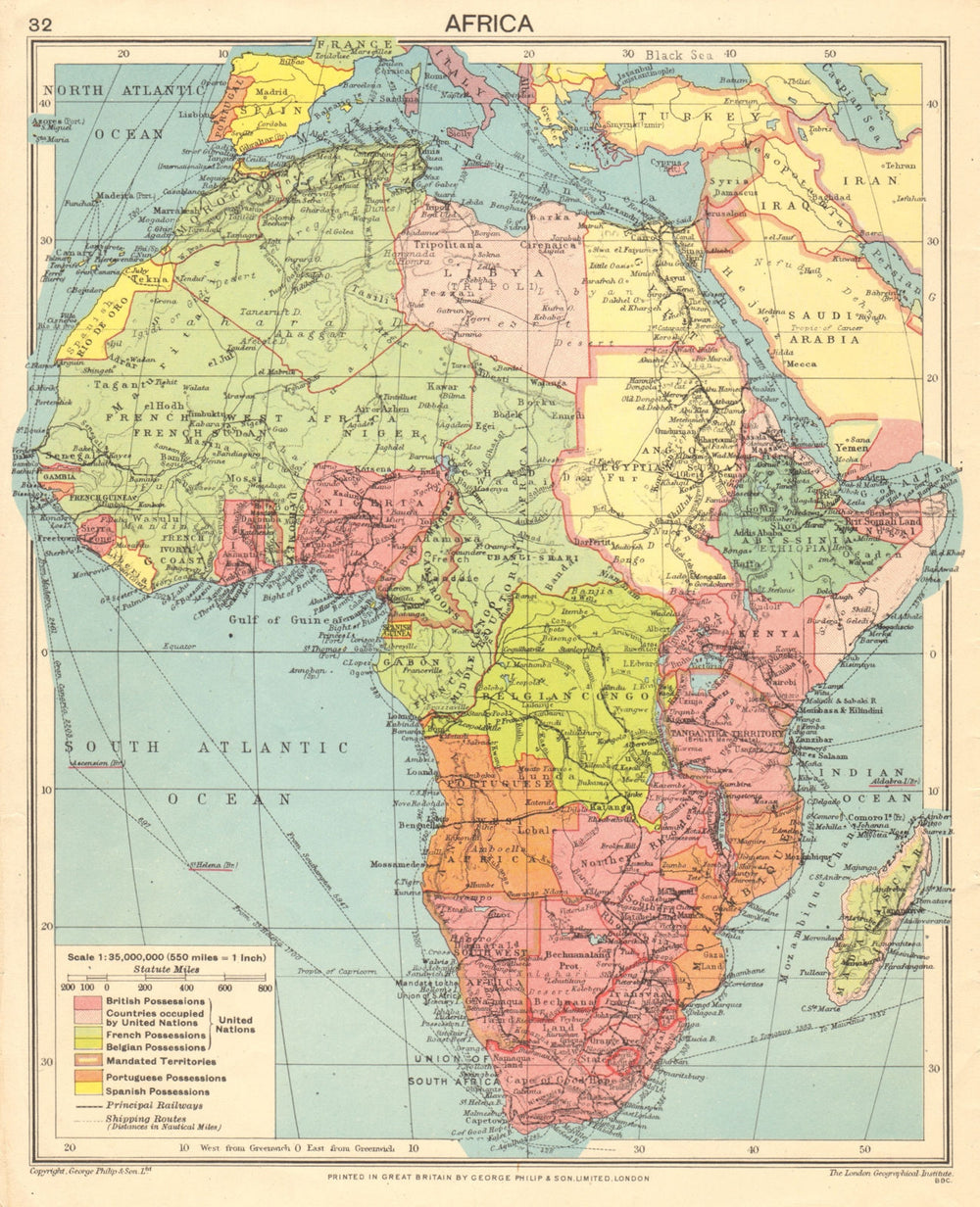 WORLD WAR 2 AFRICA Allied occupation/mandate of Italian/German colonies 1943 map