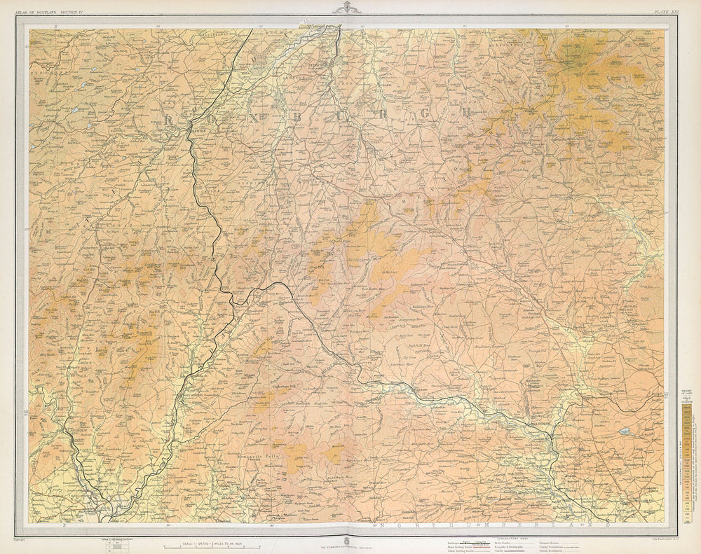 TEVIOTDALE Roxburghshire Jedburgh Hawick Langholm Northumberland. LARGE 1895 map