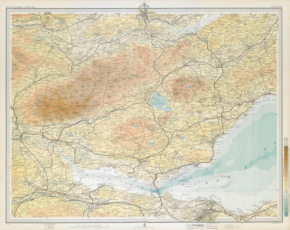 FIRTH OF FORTH & OCHIL HILLS. Stirling Alloa Perth Cupar Edinburgh 1895 map
