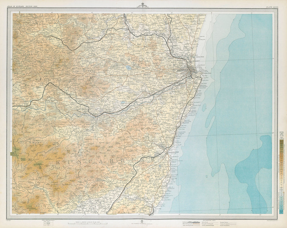 KINCARDINE/ABERDEENSHIRE COAST. Stonehaven Alford Bervie Dee. LARGE 1895 map