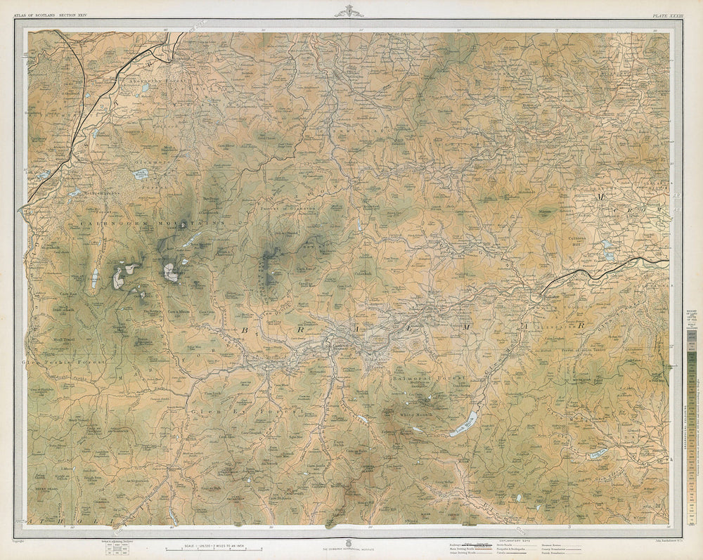 CAIRNGORM MOUNTAINS. Ballater Balmoral Aviemore Lecht Braemar. LARGE 1895 map