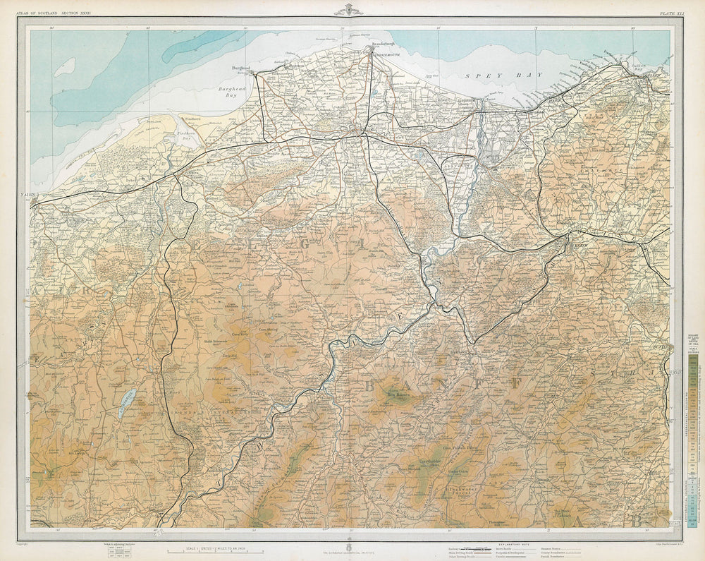 SPEYSIDE WHISKY REGION Elgin Grantown Keith Dufftown distilleries LARGE 1895 map
